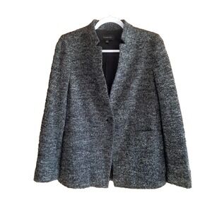 Talbots Sz 4 Tweed Cropped Blazer Black & White Wool Blend Dark Academic‎